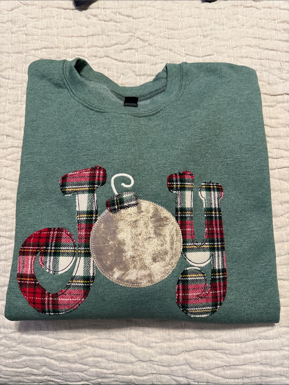Gildan Green 'Joy' Plaid Applique Sweatshirt